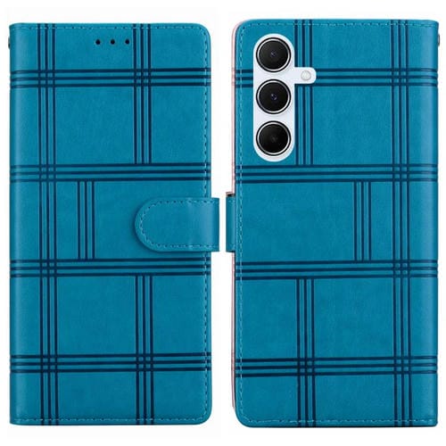 Funda de piel con relieve a cuadros para Samsung Galaxy A35 5G (azul)