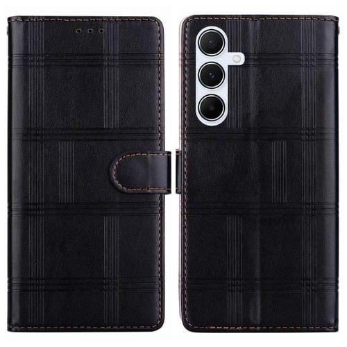 Funda de cuero con relieve a cuadros para Samsung Galaxy A35 5G (negra)
