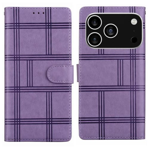 Funda de piel con relieve a cuadros para iPhone 17 Pro (morada)