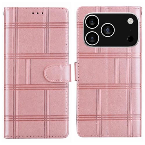 Funda de piel con relieve a cuadros para iPhone 17 Pro (rosa)