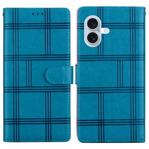 Funda de piel con relieve a cuadros para iPhone 17 (azul)