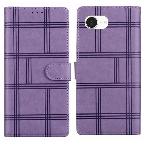 Funda de piel con relieve a cuadros para iPhone 16e (morada)