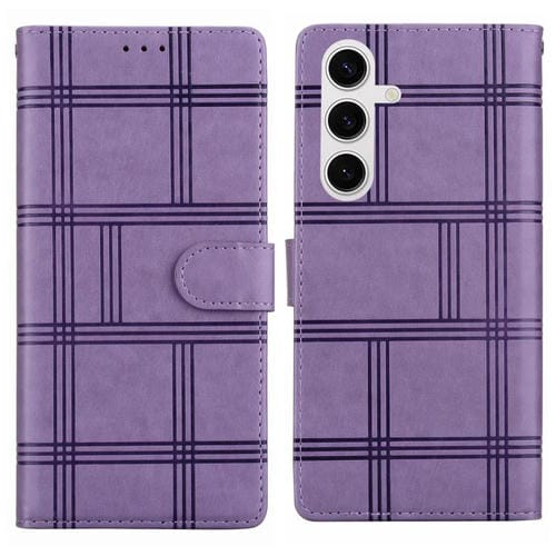Funda de piel con relieve a cuadros para Samsung Galaxy S24+ 5G (morada)