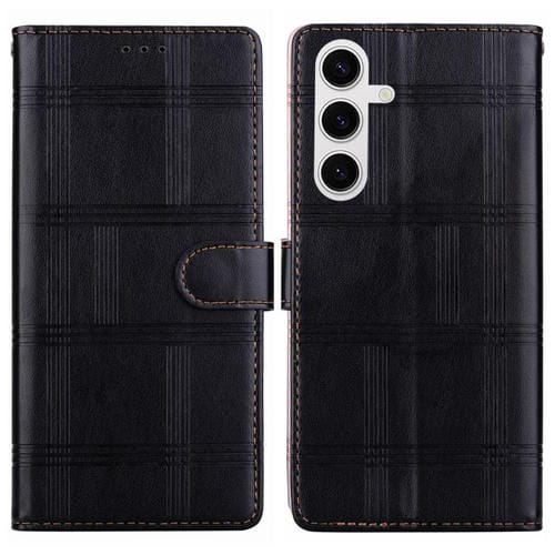 Funda de cuero con relieve a cuadros para Samsung Galaxy S24+ 5G (negra)