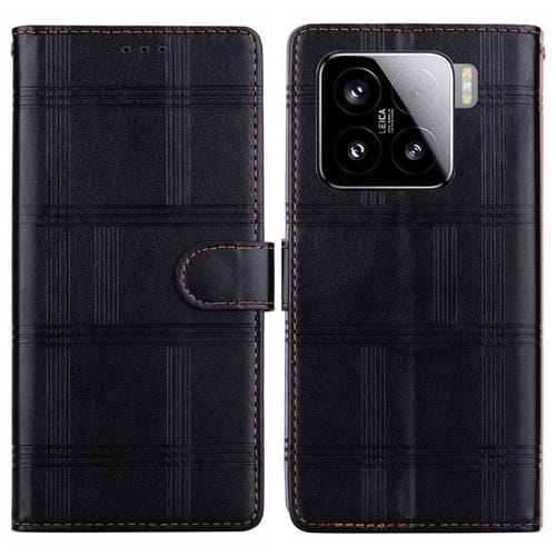 Funda de cuero con relieve a cuadros para Xiaomi 15 (negra)