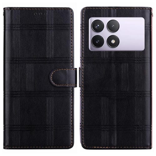 Funda de cuero con relieve a cuadros para Redmi K70E/Poco X6 Pro (negra)