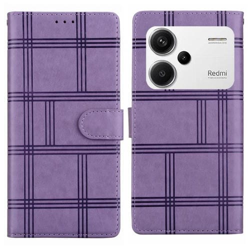 Funda de cuero con relieve a cuadros para Redmi Note 13 Pro+ (morado)