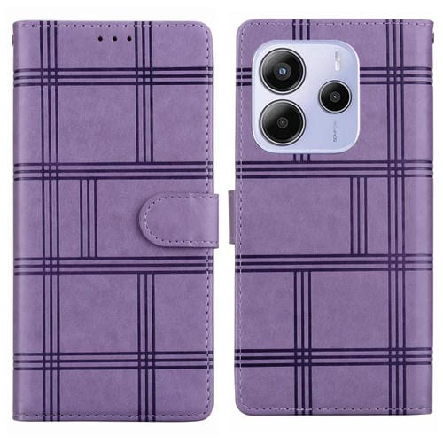 Funda de cuero con relieve a cuadros para Redmi Note 14 5G (morado)