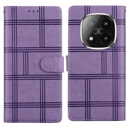 Funda de cuero con relieve a cuadros para Redmi Note 14 Pro+ 5G / Poco X7 5G (morado)