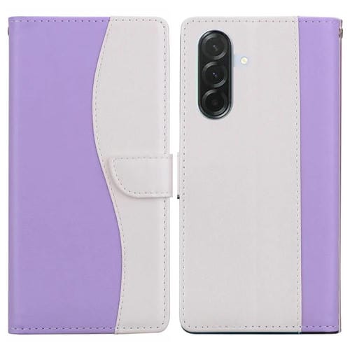 Funda de cuero bicolor con relieve para Samsung Galaxy A26 5G (morado y blanco)
