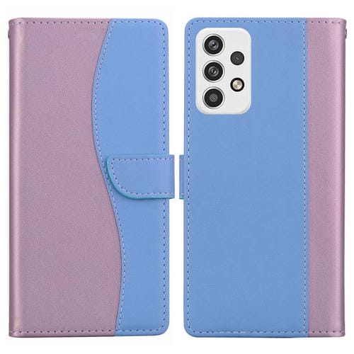 Funda de cuero bicolor con relieve para Samsung Galaxy A23 5G (rosa y azul)