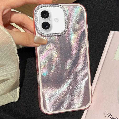 Funda 3 en 1 con diseño de arena movediza y marco de diamante para iPhone 16 Plus (rosa)