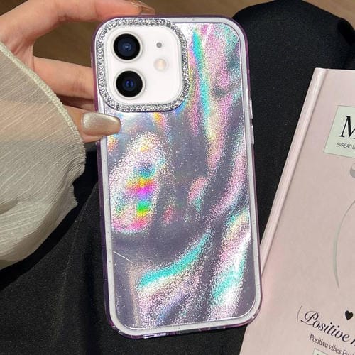 Funda 3 en 1 con diseño de arena movediza y marco de diamante para iPhone 11 (morado)