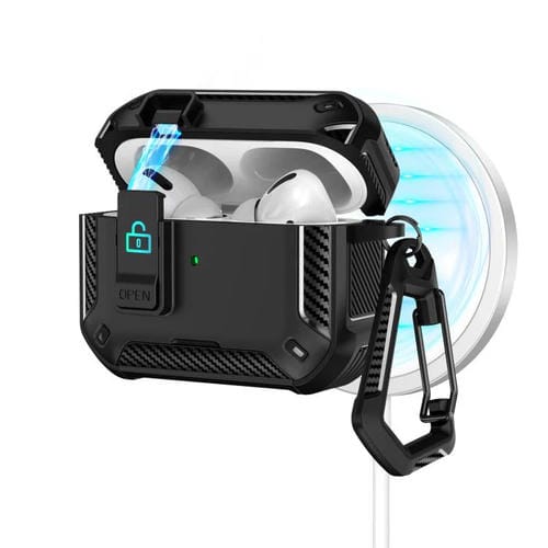 For AirPods Pro 2 Two Color MagSafe Magnetic Earphone Case with Holder & Security Lock(Black)