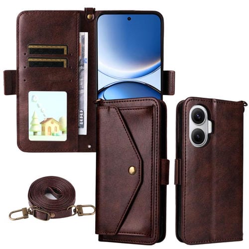 Funda de piel de vacuno cruzada con ranuras para múltiples tarjetas para Xiaomi Poco F7 / Redmi Turbo 4 Pro 5G (marrón)