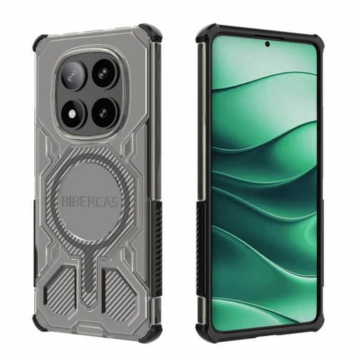 Funda BIBERCAS transparente con protección MagSafe Airbag para Redmi Note 14 Pro 5G (negra)
