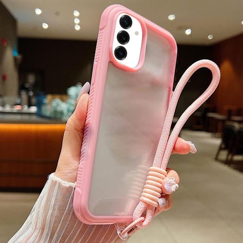 Funda de acrílico transparente de TPU con borde liso y correa para la muñeca para Samsung Galaxy S25+ / S24+ 5G (rosa)