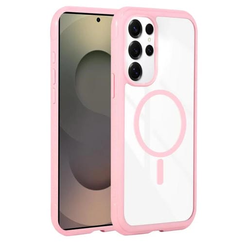 Funda magnética MagSafe transparente con borde liso para Samsung Galaxy S25 Ultra/S24 Ultra 5G (rosa)
