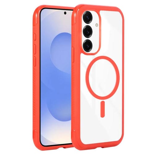 Funda magnética MagSafe transparente con borde liso para Samsung Galaxy S25/S24 5G (roja)