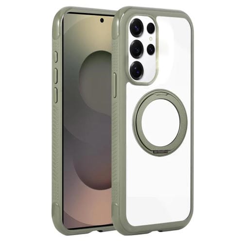 Funda MagSafe para Samsung Galaxy S25 Ultra / S24 Ultra 5G con borde transparente y rotación (verde militar)