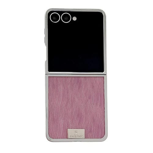 Funda para Samsung Galaxy Z Flip6 con marco chapado, placa de identificaciĂłn de papel brillante, cobertura total (rojo ondulado)