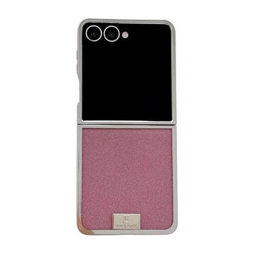 Funda para Samsung Galaxy Z Flip7 5G con marco chapado, placa de identificación de papel brillante y cobertura total (roja)