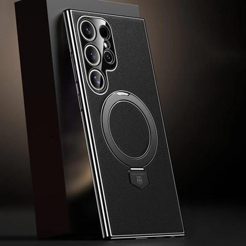 Funda de cuero lisa con soporte MagSafe para Samsung Galaxy S23 Ultra 5G (negra)