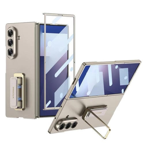 Funda ultrafina GKK con correa de muñeca integrada y soporte giratorio para Samsung Galaxy Z Fold7 5G (gris titanio)