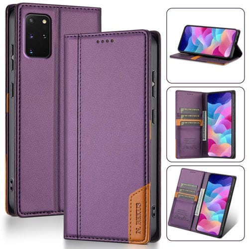 Funda de cuero con tapa magnética N.BEKUS P3 con costuras RFID para Samsung Galaxy S20 FE (morado)