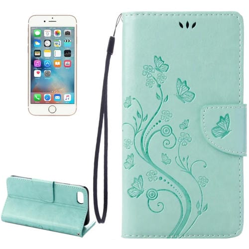 Funda de Cuero para iPhone 8 y 7 con Tapa Horizontal, Flores Prensadas, Soporte, Ranuras para Tarjetas y Billetera (Verde)