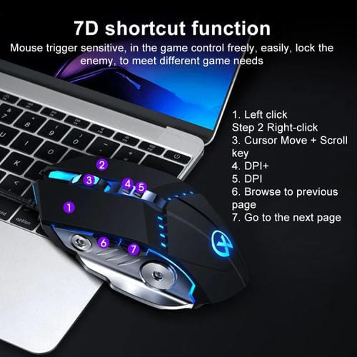 Ratón para Juegos Gm20 con Cable, 3200 Dpi, 4 Modos, 7 Teclas Ajustables, Luz RGB (Negro Starlight)