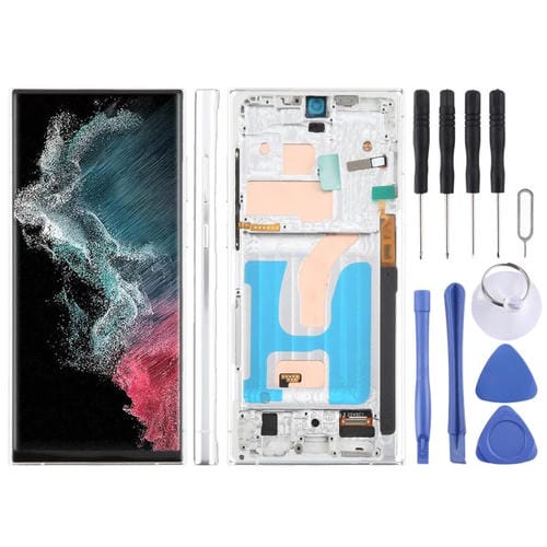 Pantalla LCD TFT de 6,72 pulgadas para Samsung Galaxy S22 Ultra SM-S908B, digitalizador completo con marco, sin identificación de huellas dactilares (plateado)