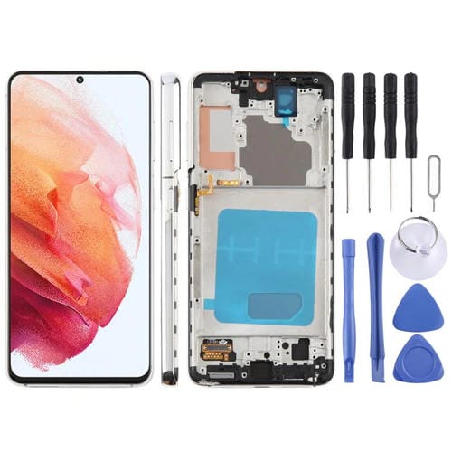 Pantalla LCD TFT de 6,12 pulgadas para Samsung Galaxy S21 5G SM-G991B, digitalizador completo con marco, sin identificación de huellas dactilares (plateado)