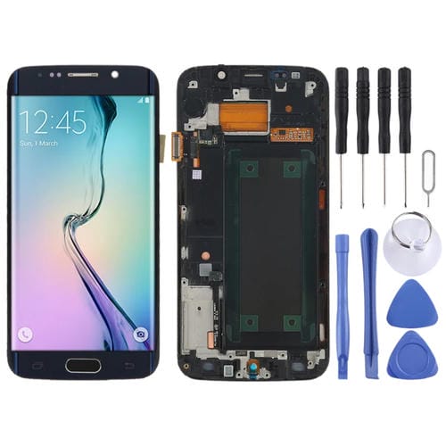LCD-Bildschirm Super AMOLED Samsung Galaxy S6 Edge SM-G925F mit Rahmen (Schwarz)