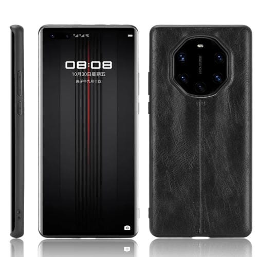Para Huawei Mate 40 RS Porsche Design Patrón de vaca de costura a prueba de golpes Piel PC + PU + TPU Funda (Negro)