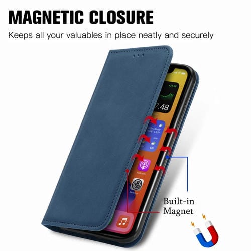 Funda para iPhone 12 Mini de Cuero con Tapa Horizontal Magnética, Soporte, Ranuras para Tarjetas y Billetera (Azul)
