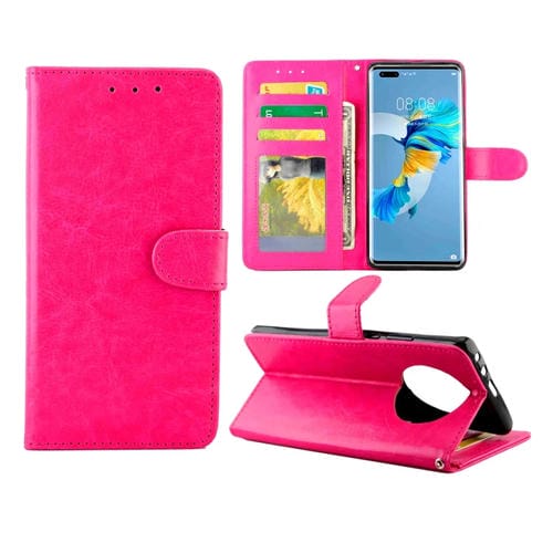 Para Huawei Mate40 Pro / Mate40 Pro + Funda protectora con tapa horizontal de cuero con textura de caballo loco con soporte y ranuras para tarjetas y billetera y marco de fotos (rosa roja)