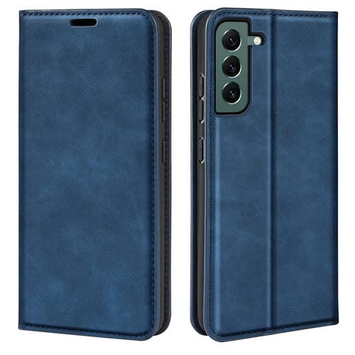 Para Samsung Galaxy S23+ 5G Estuche para teléfono de cuero con succión magnética de piel retro (azul oscuro)