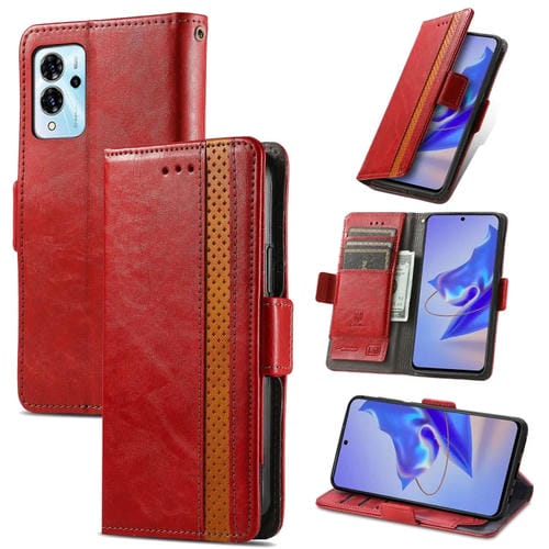 Funda de Cuero Caseneo Splicing Dual Magnetic Hebilla para ZTE Blade V40 Pro (Rojo)