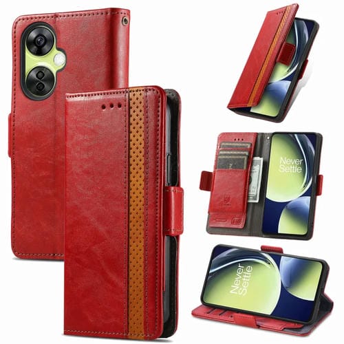 Funda de Cuero Caseneo Splicing con Hebilla Magnética Dual para OnePlus Nord Ce 3 Lite (Rojo)