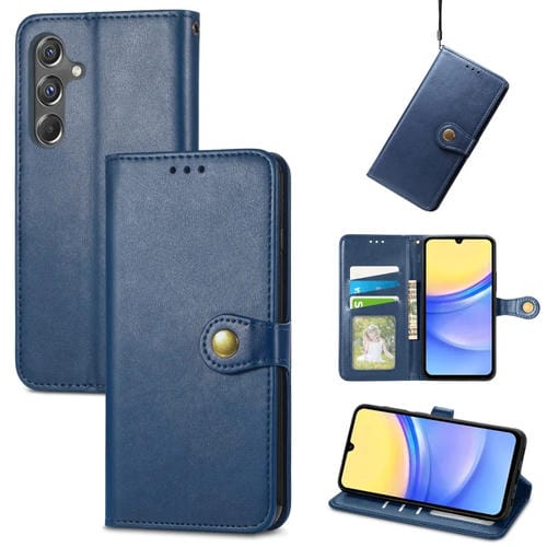 Funda de teléfono Samsung Galaxy A15 Cuero con Hebilla Color Sólido Retro (Azul)