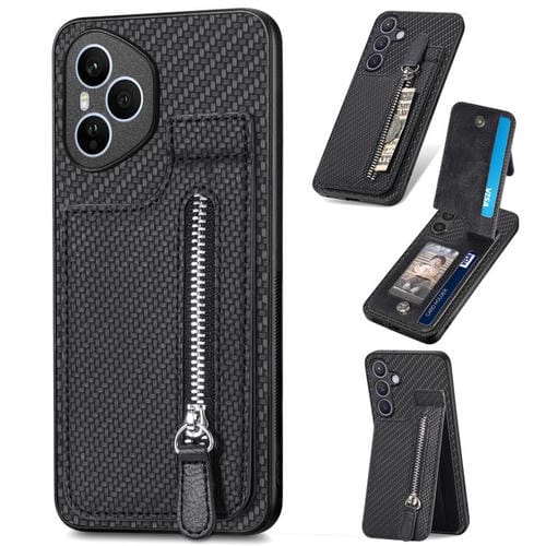 Funda de fibra de carbono con tapa vertical y cremallera para Honor 400 Pro (negro)