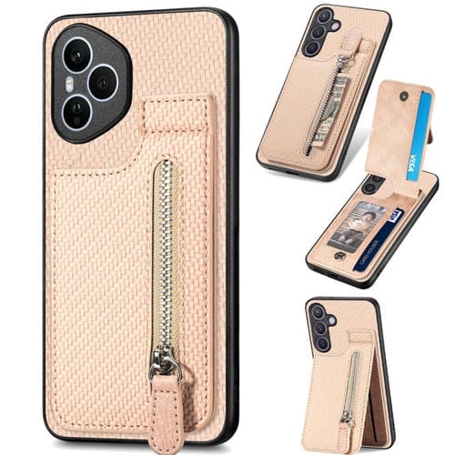 Funda de fibra de carbono con tapa vertical y cremallera para Honor 400 Pro (caqui)