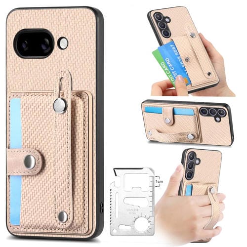 Funda para Google Pixel 9A con Correa, Soporte para Tarjetas, Billetera y Cuchillo (Caqui)