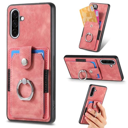 Funda para Teléfono Samsung Galaxy A36 con Tarjetero y Anillo Tacto de Piel (Rosa)