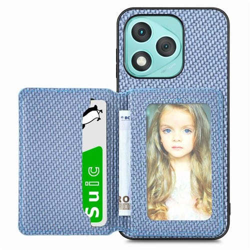 Funda para teléfono con tarjetero magnético de fibra de carbono para Honor 400 Lite (azul)