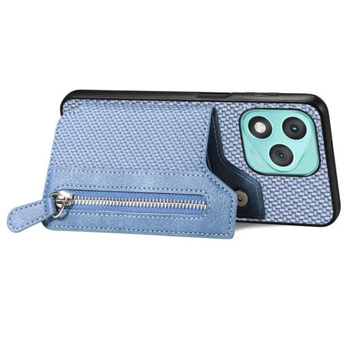 Funda de teléfono con tapa horizontal y cremallera de fibra de carbono para Honor 400 Lite (azul)