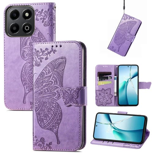 Funda de Cuero con Relieve Mariposa y Flor para Honor 200 (Lavanda)