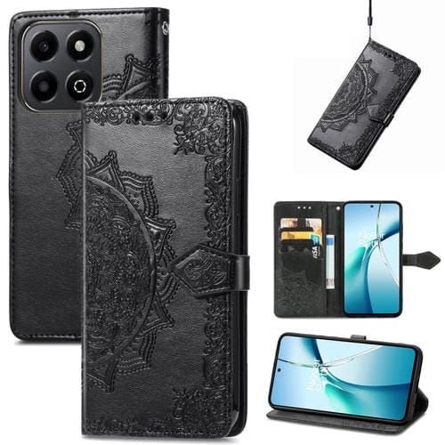 Funda de Cuero con Relieve Flor de Mandala para Honor 200 (Negro)