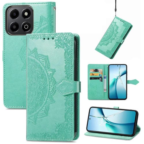 Funda de Cuero con Relieve Flor de Mandala para Honor 200 (Verde)